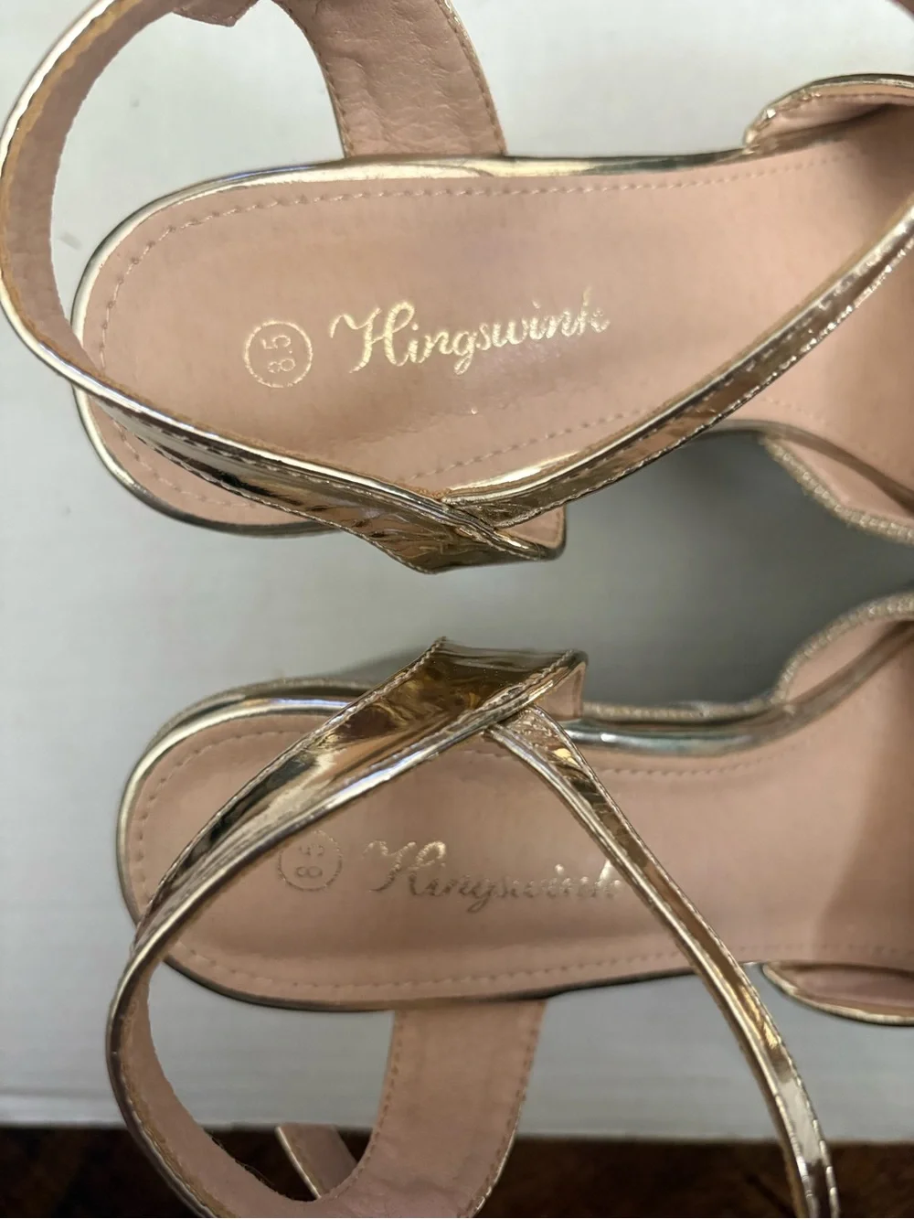 Hingswink Women’s Sz 8.5 Metallic Gold Glitter Platform Block Heel Sandals